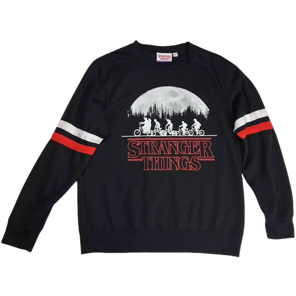 Stranger Things Black Juniors Large Pullover Sweatshirt Red White Netflix Soft